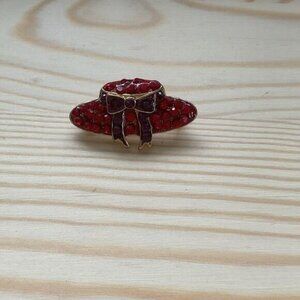 Red Hat Society Purple Bow Bejeweled Metal Brooch Pin